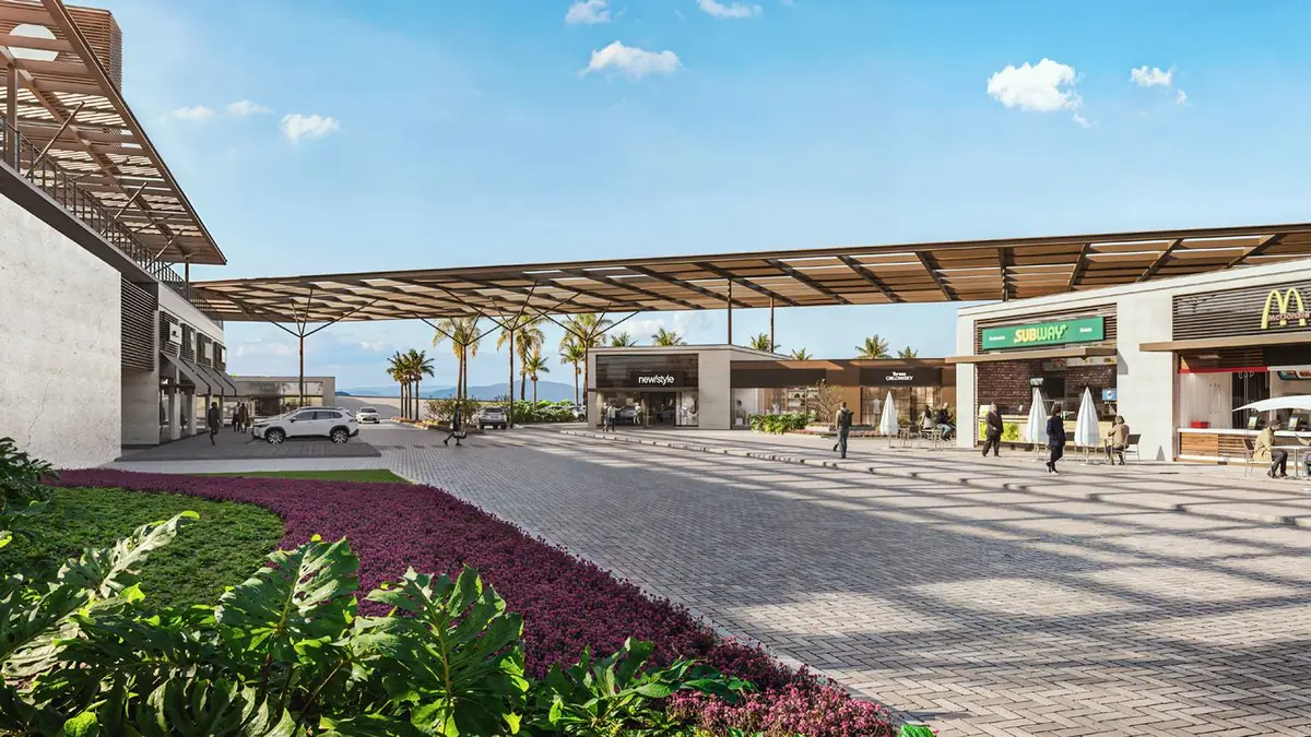 Perspectiva ilustrada do open mall do Castelpark